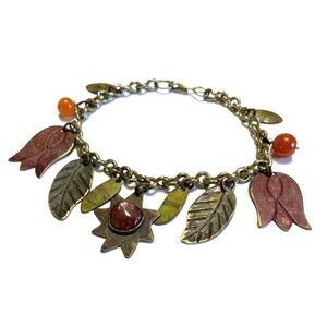Brass Artisan Charm Bracelet Artsy Eclectic Boho